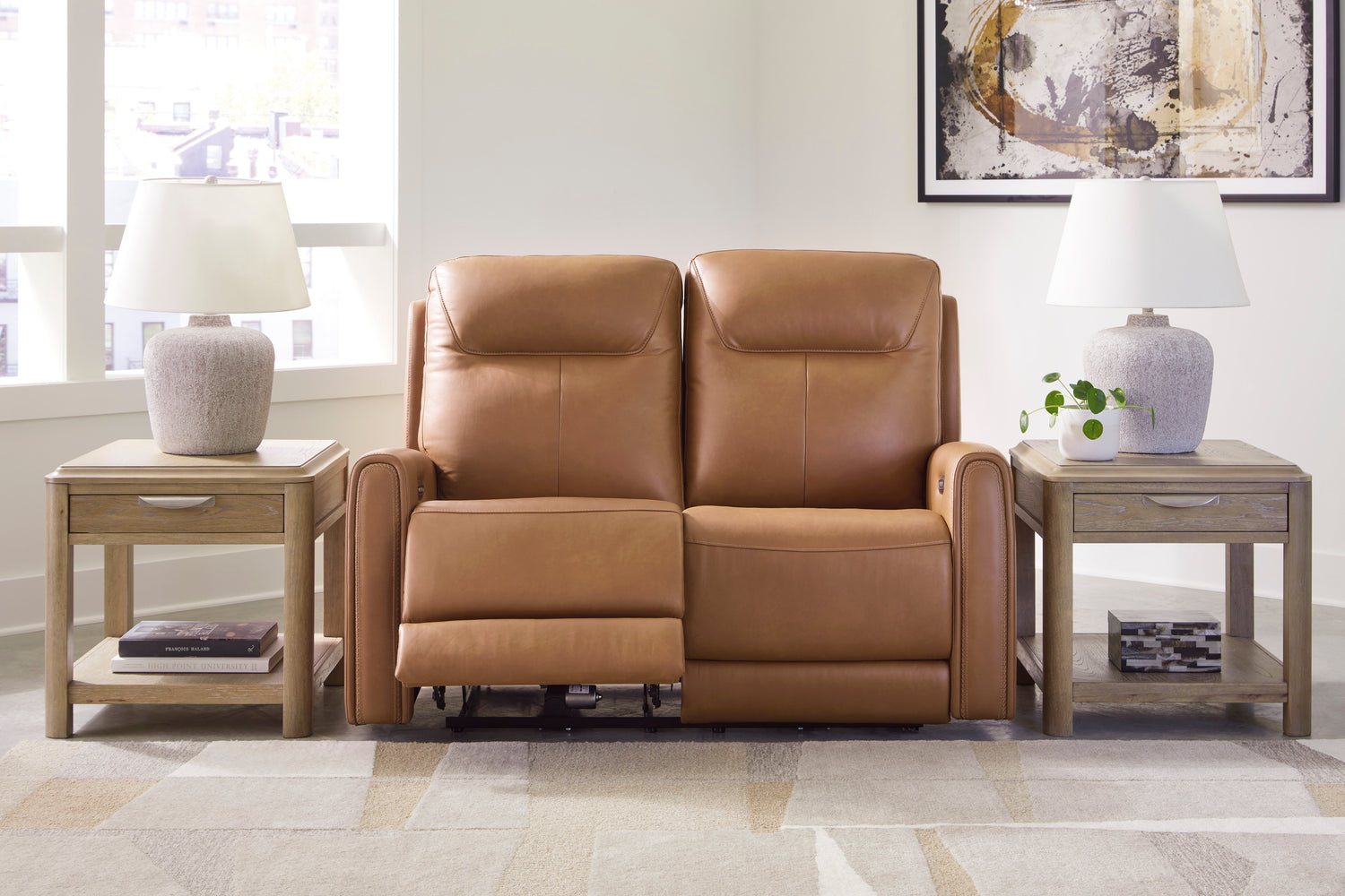 Ashley Butterscotch Tryanny PWR REC Loveseat/ADJ Headrest - Leather - Home Elegance USA