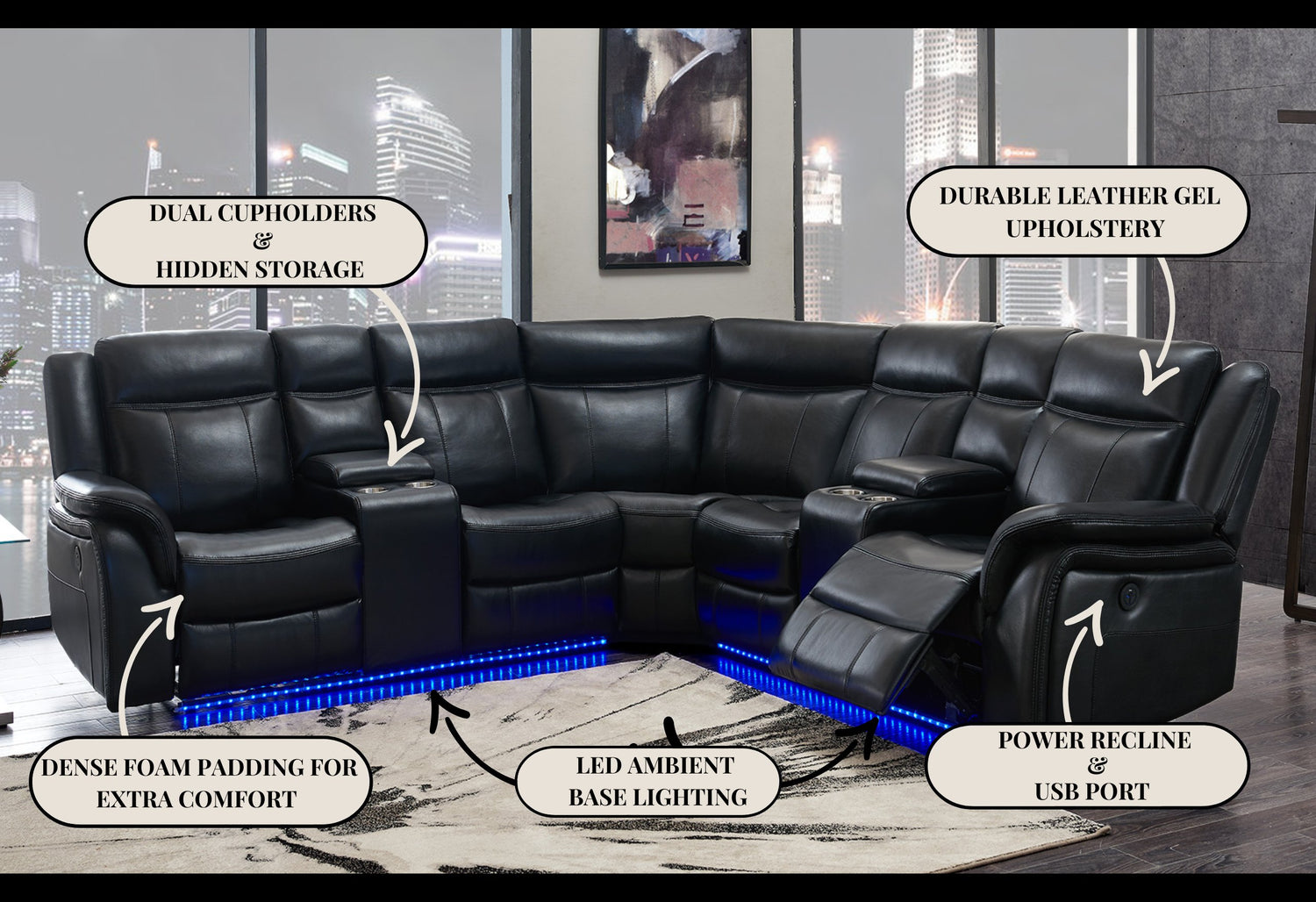 Um02 Black Sectional | Global Furniture USA