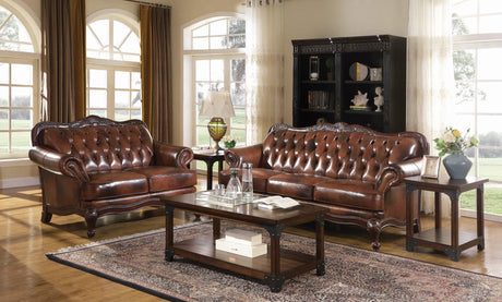 Victoria Upholstered Tufted Sofa And Loveseat Warm Brown By Coaster Furniture - Home Elegance USA