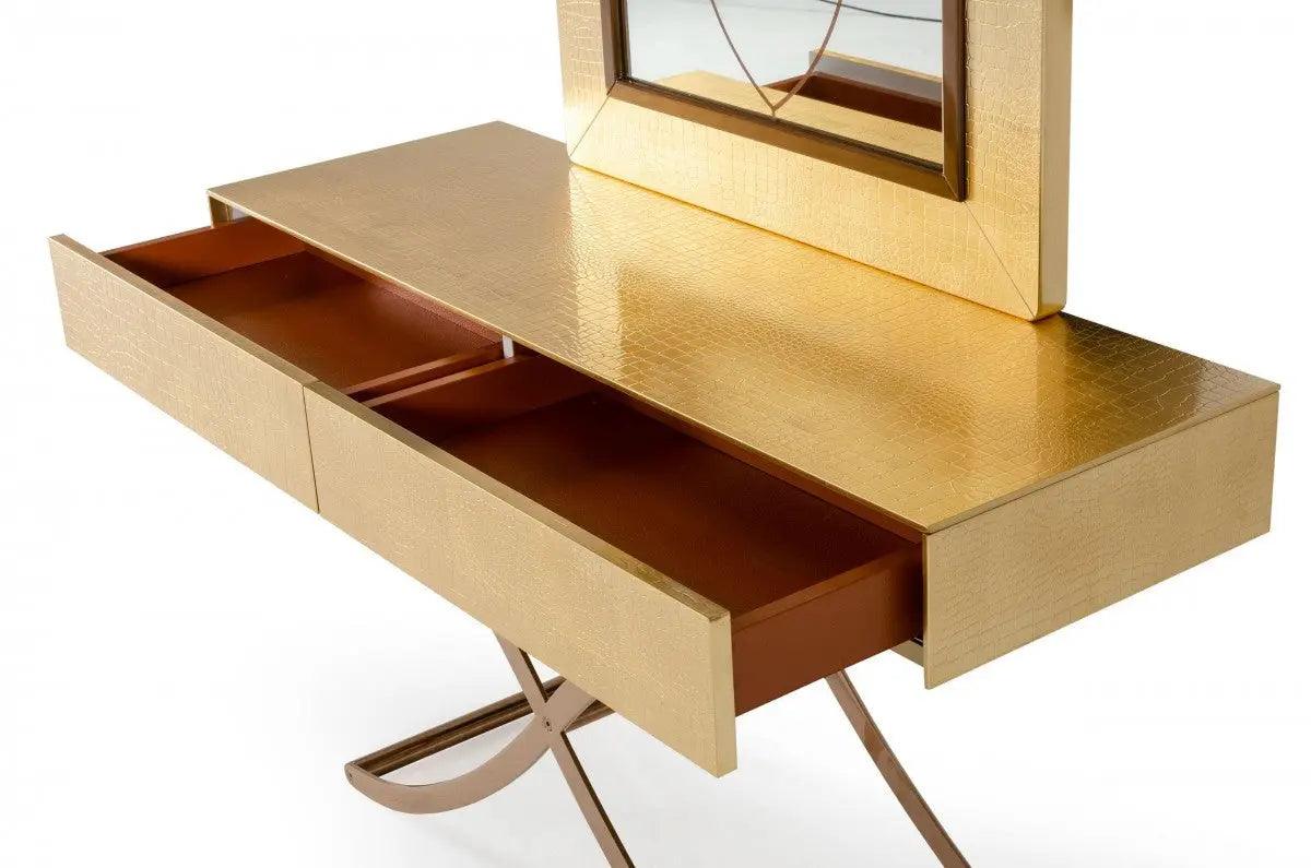 A&X Aversa Gold Crocodile Console Table & Mirror Vgunck423 - 120 - Gold | Home Elegance USA