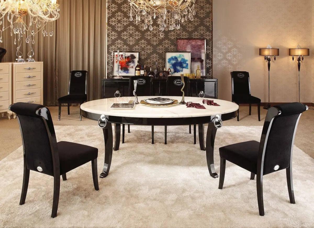 VIG Furniture A&X Bellagio Luxurious Transitional Marble Dining Table – Elegant Marble Top & High - Gloss Pedestal