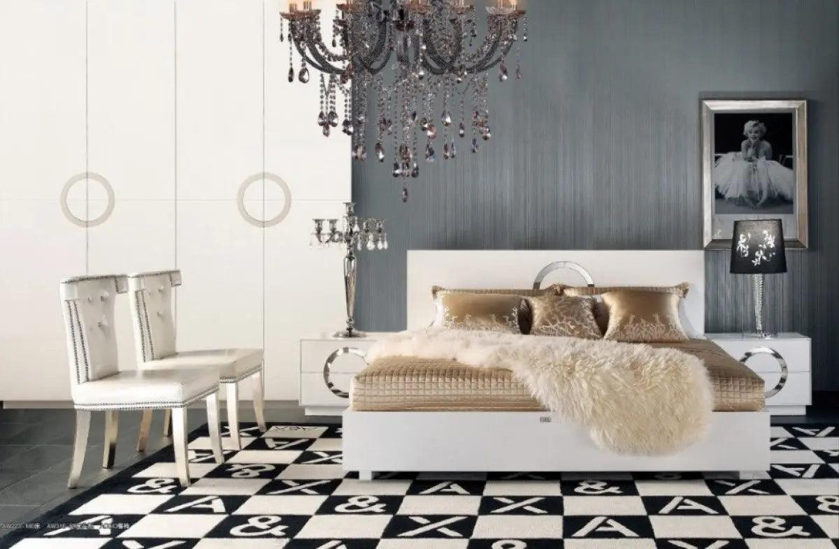 A&X Ovidius Modern White Crocodile Lacquer Bed Vgunaw223 - 180 | Home Elegance USA