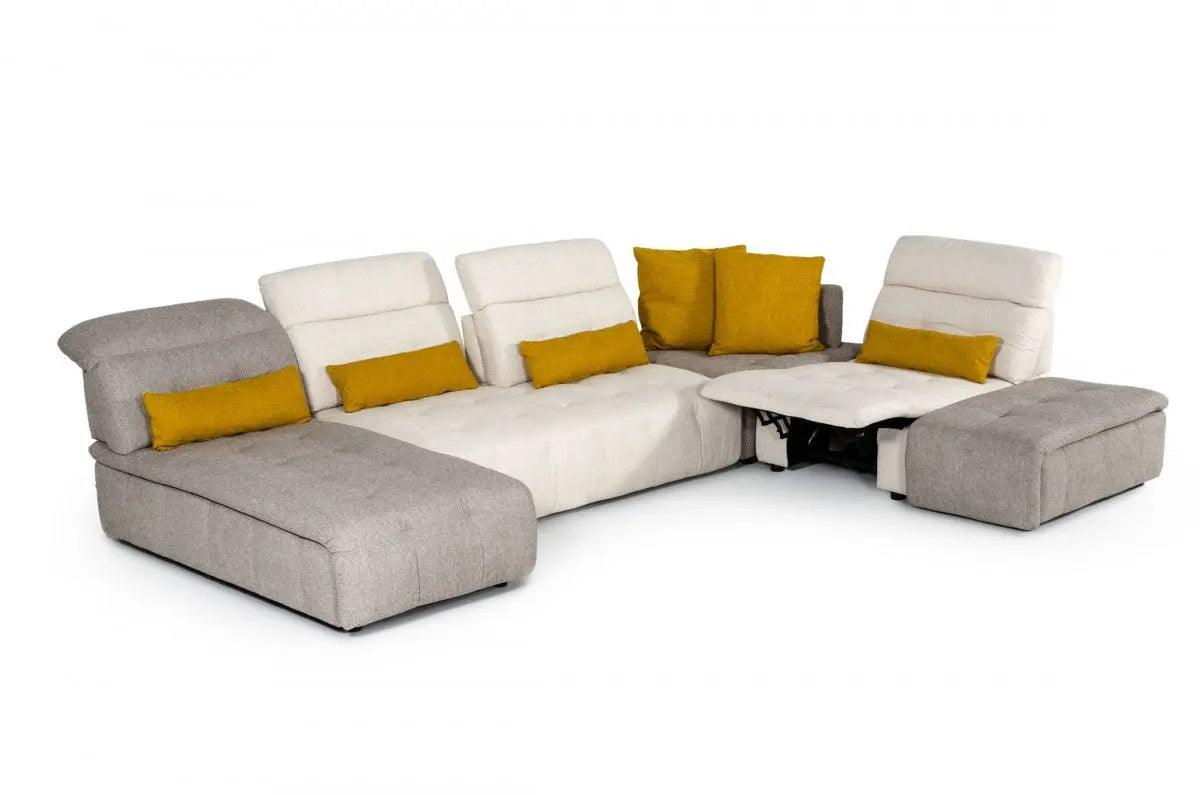 David Ferrari Natura Italian Taupe Fabric Sectional Sofa W/Recliner Vgftnatura | VIG | Home Elegance USA