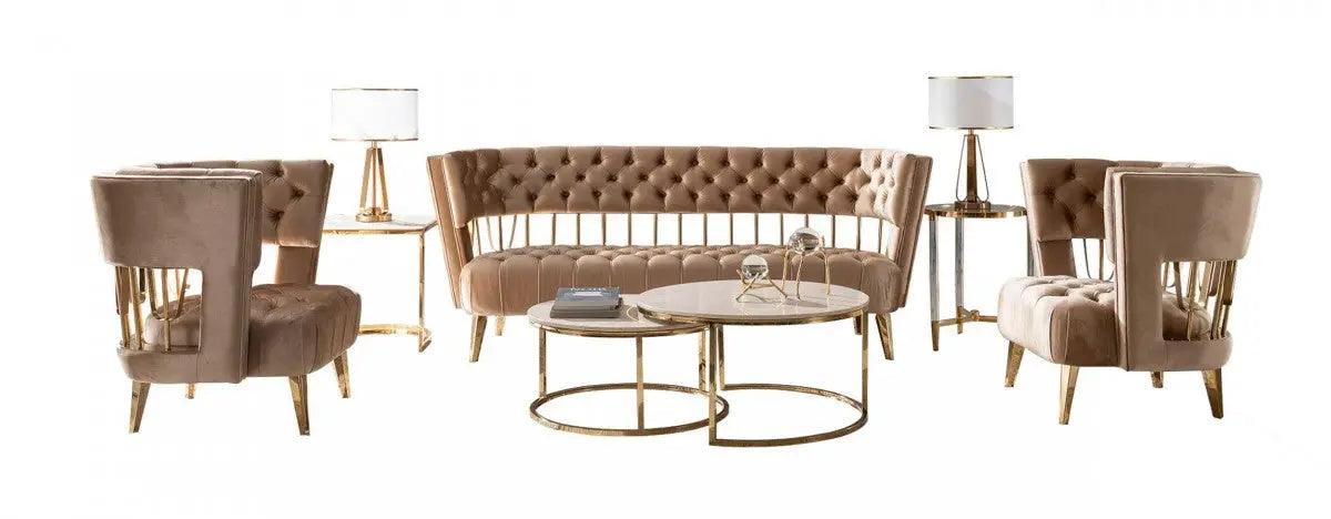 Divani Casa Courtney Beige & Gold Fabric Sofa Vgyuhd - 1927 - S | Home Elegance USA