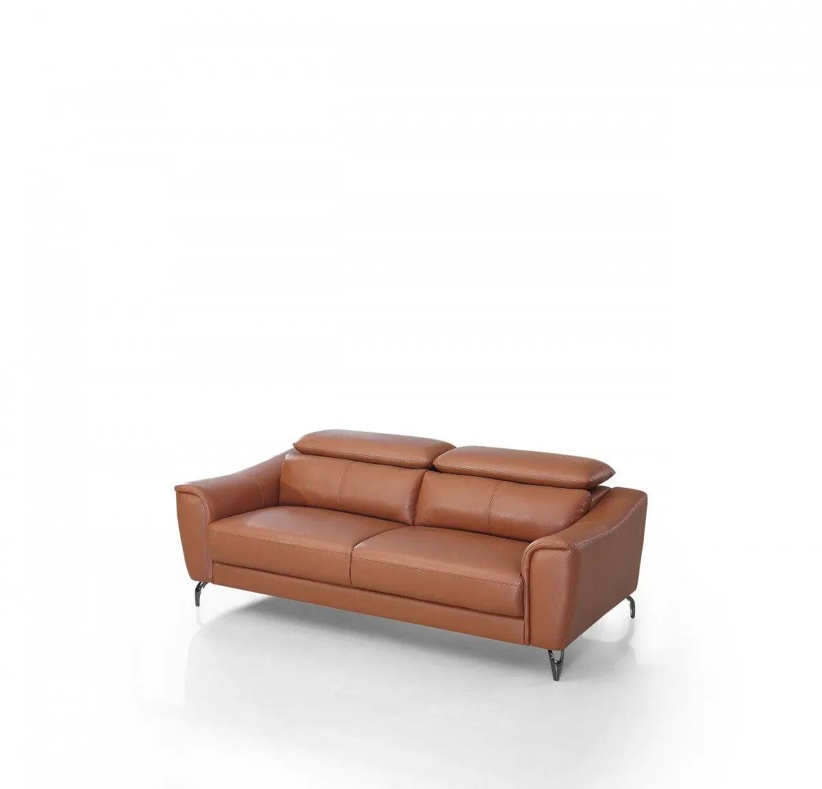 Divani Casa Danis Modern Cognac Leather Brown Sofa Vgbns - 1803 - Brn - S | Home Elegance USA
