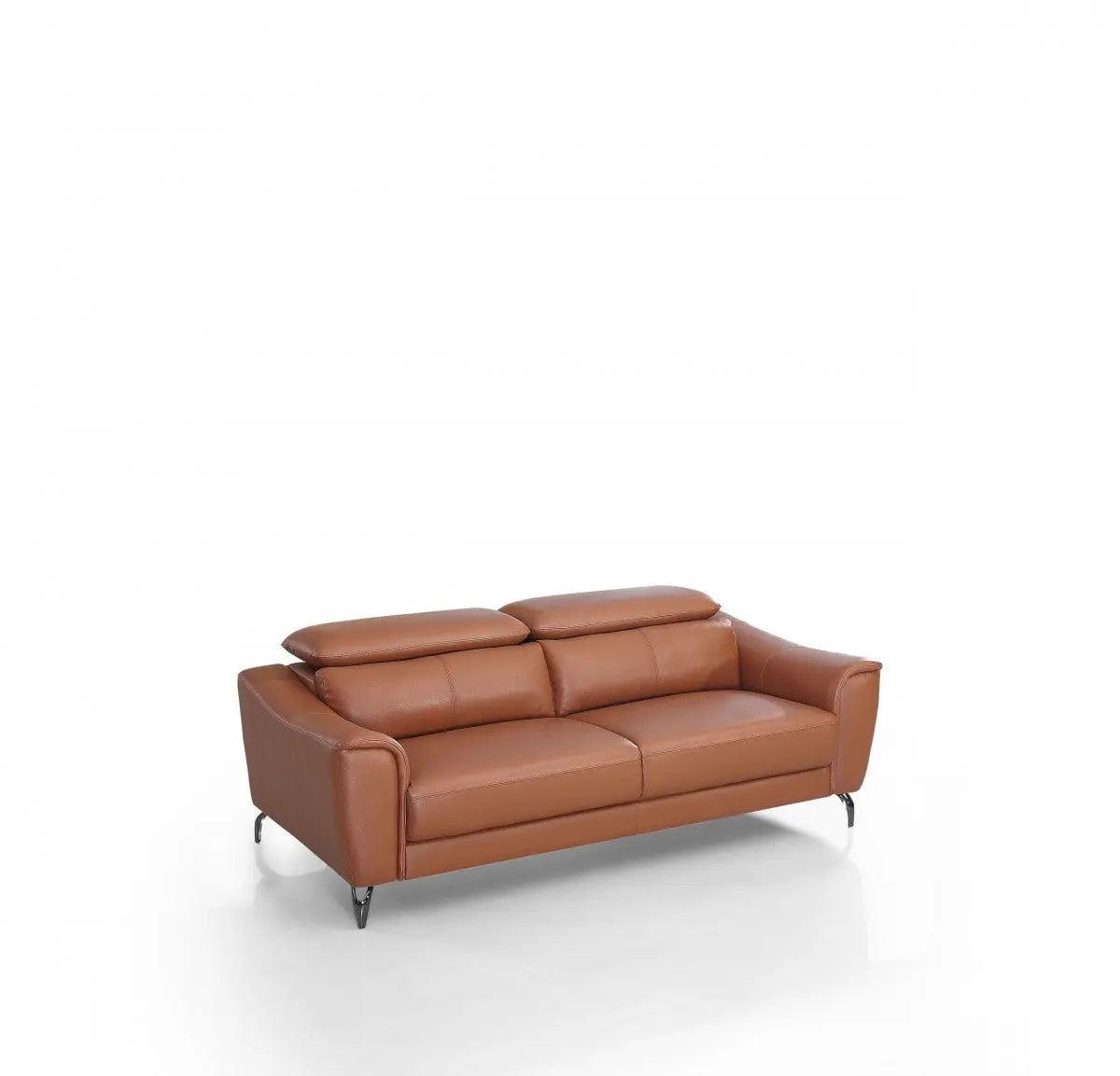Divani Casa Danis Modern Cognac Leather Brown Sofa Vgbns - 1803 - Brn - S | Home Elegance USA