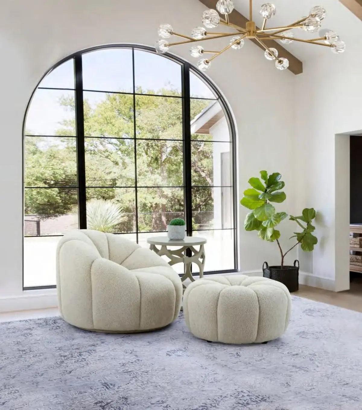 Divani Casa Gadson Contemporary White Sherpa Ottoman Vgodzw - 20094 - Wht - Ott | Home Elegance USA