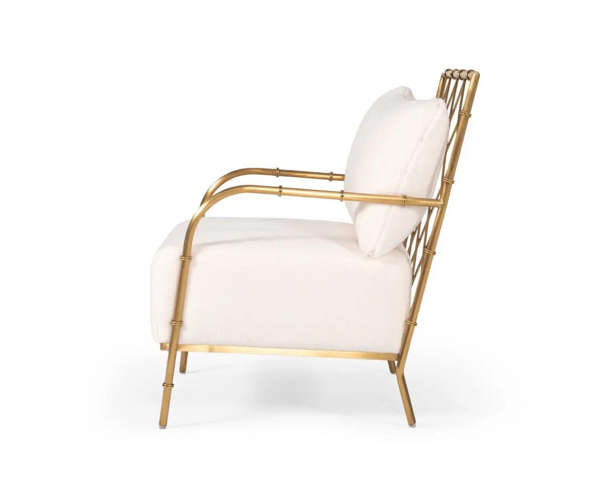 Divani Casa Ignacio Glam White Velvet & Gold Accent Chair Vgmfoc - 2211 - Wht - Ch | Home Elegance USA