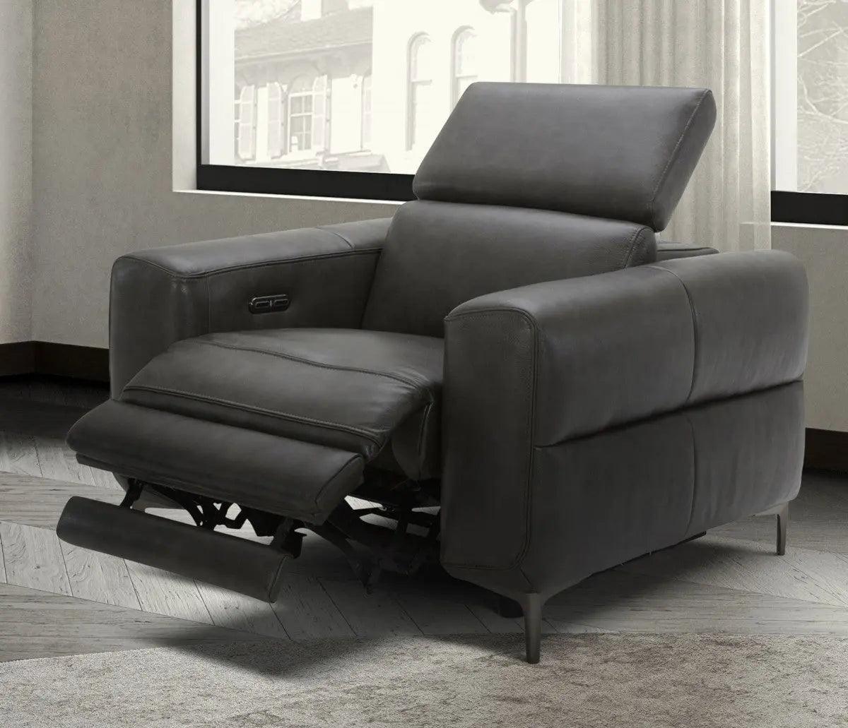 Divani Casa Meadow Dk Grey Leather Electric Recliner Chair With Electric Headrest Vgkmkm.618H - Wht - Ch | Home Elegance USA