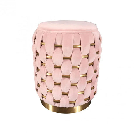Divani Casa Meeker Pink Velvet Gold Woven Ottoman Vgmfob - 3989 - Pnk - Ott | Home Elegance USA