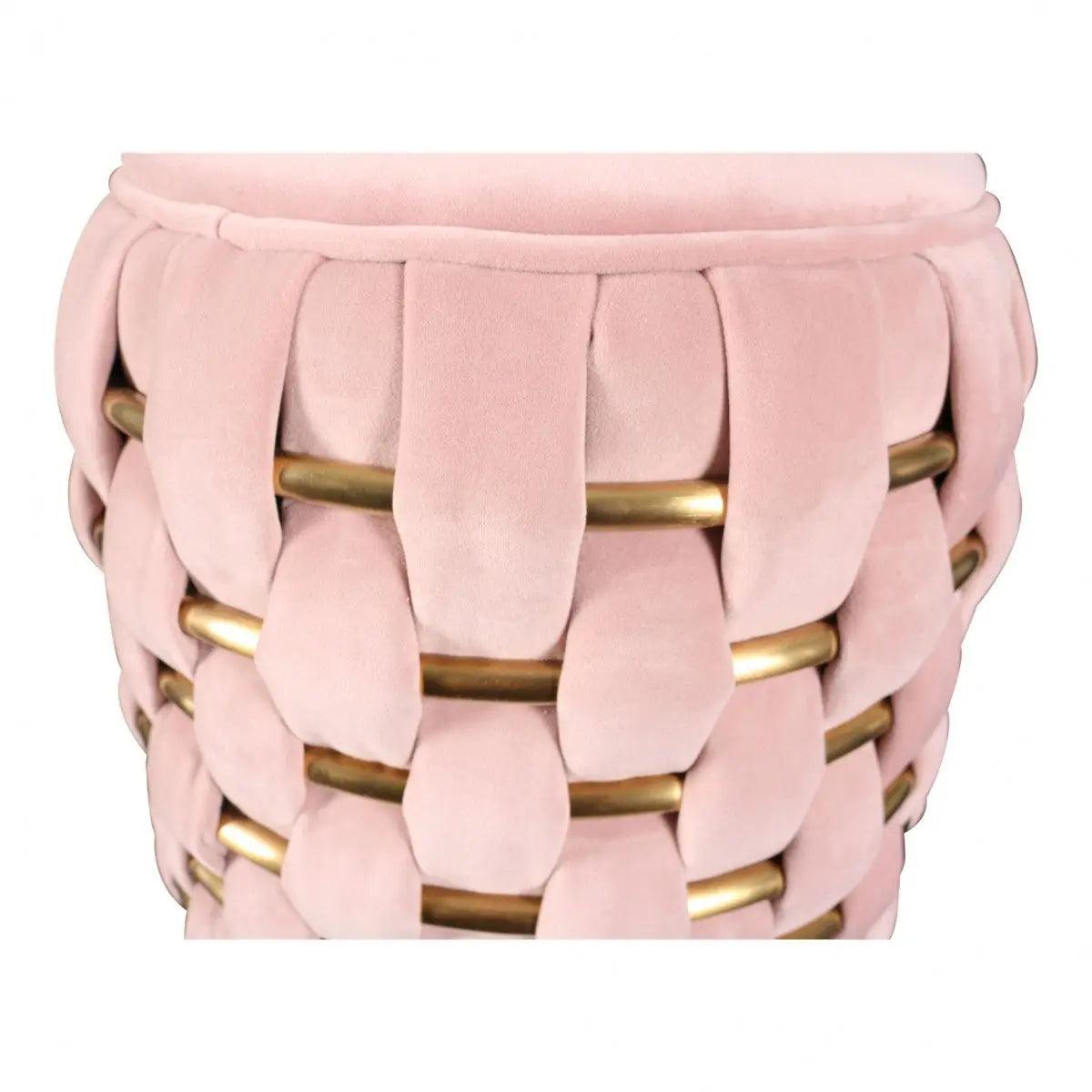Divani Casa Meeker Pink Velvet Gold Woven Ottoman Vgmfob - 3989 - Pnk - Ott | Home Elegance USA