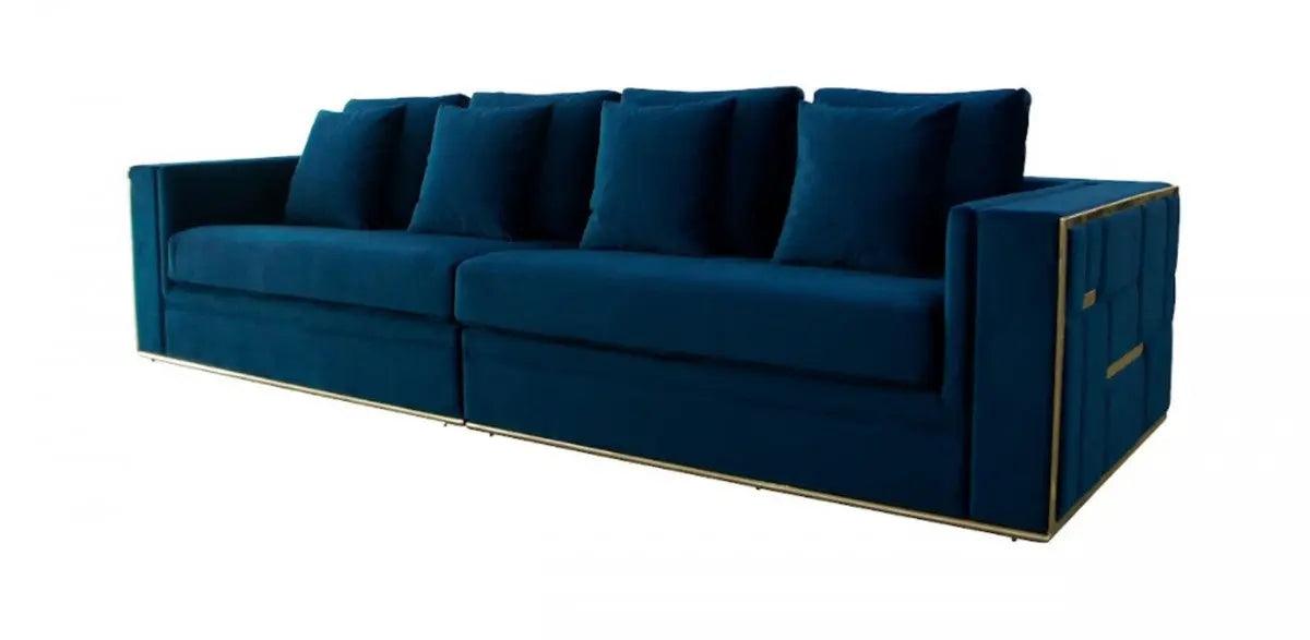 Divani Casa Mobray Glam Blue & Gold Fabric Sofa Vguimy524 - Blue | Home Elegance USA