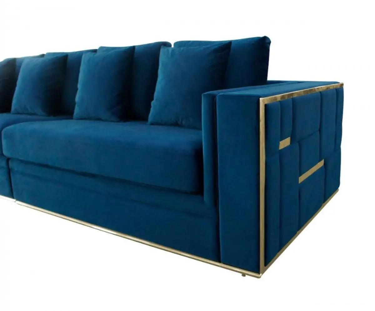 Divani Casa Mobray Glam Blue & Gold Fabric Sofa Vguimy524 - Blue | Home Elegance USA