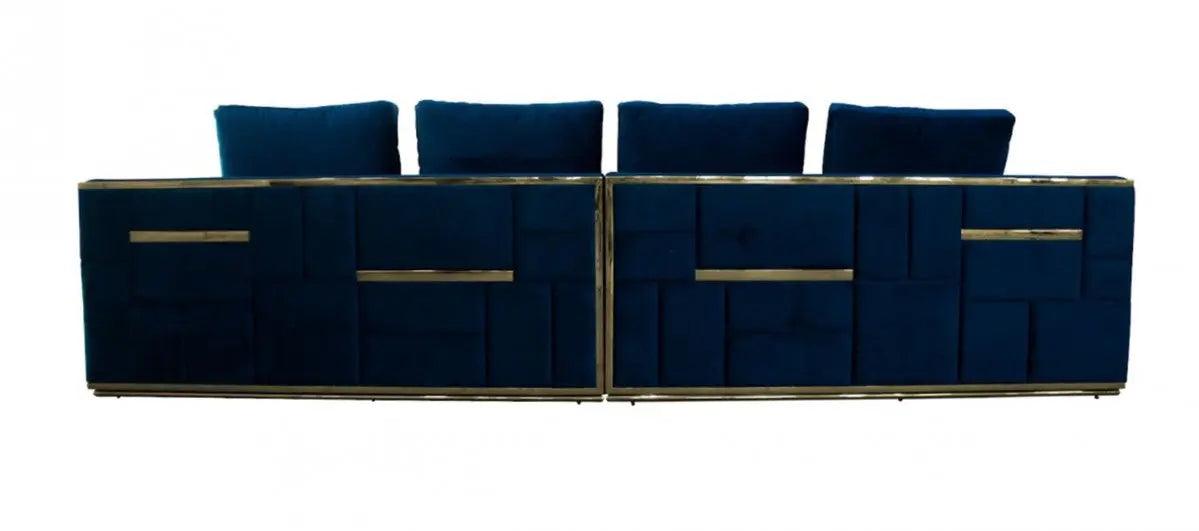 Divani Casa Mobray Glam Blue & Gold Fabric Sofa Vguimy524 - Blue | Home Elegance USA