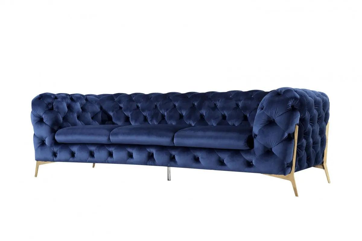 Divani Casa Quincey Transitional Blue Velvet Sofa Vgknk8520 - Blu - S | Home Elegance USA