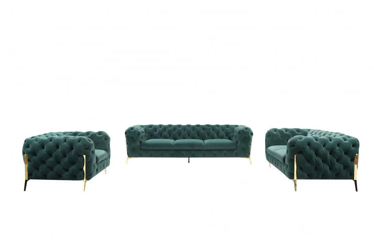 Divani Casa Quincey Transitional Emerald Green Velvet Sofa Set Vgknk8520 - Grn - Set | Home Elegance USA