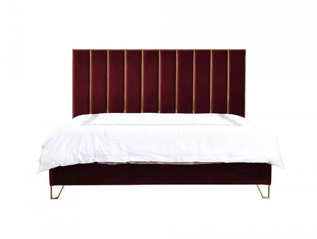 Divani Casa Reyes Modern Red Velvet & Gold Eastern King Bed Vgyuhd - 1880 - Red | Home Elegance USA
