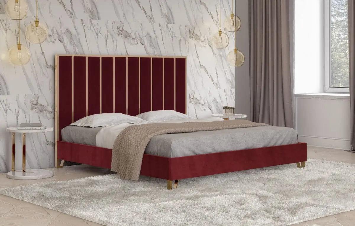 Divani Casa Reyes Modern Red Velvet & Gold Eastern King Bed Vgyuhd - 1880 - Red | Home Elegance USA