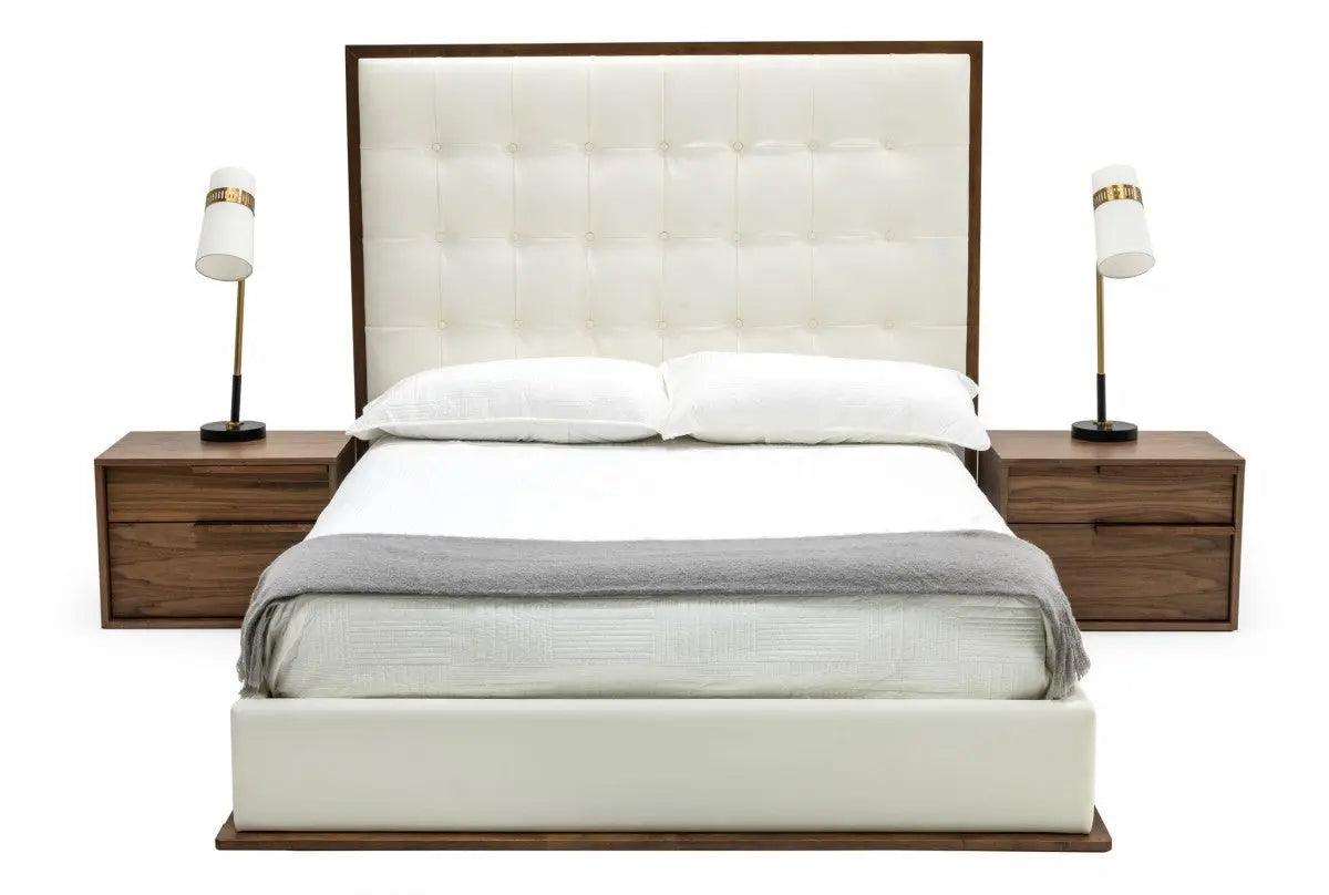 Vig Furniture - Modrest Amberlie White Vegan Leather & Walnut Bed - Vgmabr-96-Wal-Bed