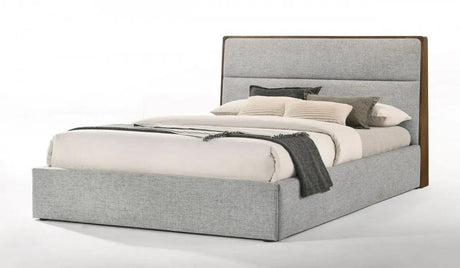 Vig Furniture - Modrest Dustin - Modern Grey Fabric & Walnut Trimmed Bed - Vgmabr-99-Bed