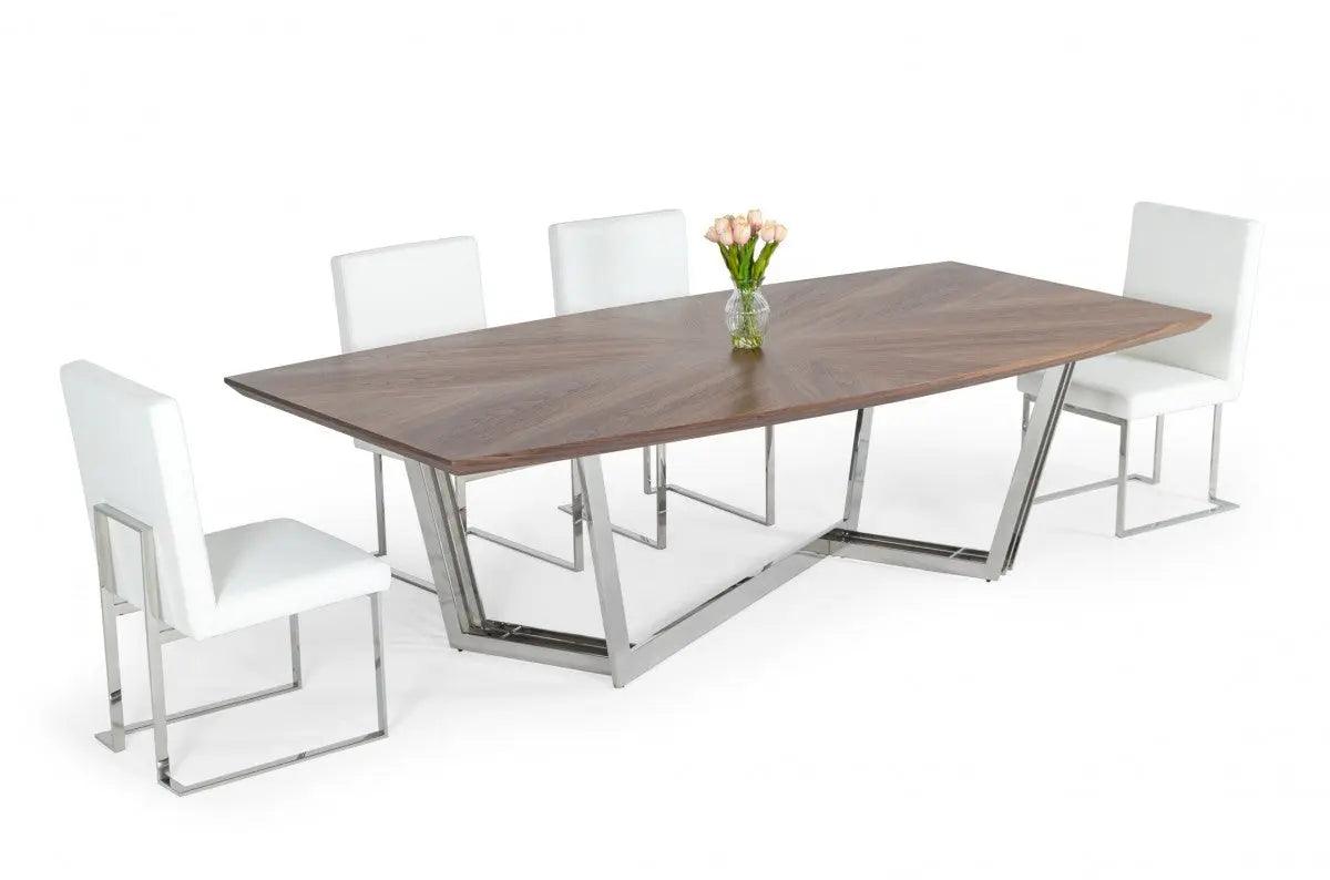 Vig Furniture - Modrest Gilroy - Modern Walnut & Stainless Steel Dining Table - Vgbbmi2003T-Wal-Dt