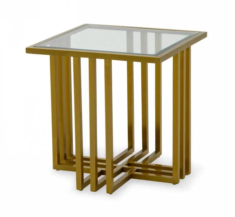 Vig Furniture - Modrest Kodiak - Glam Clear Glass And Gold Glass End Table - Vgodlz-210E