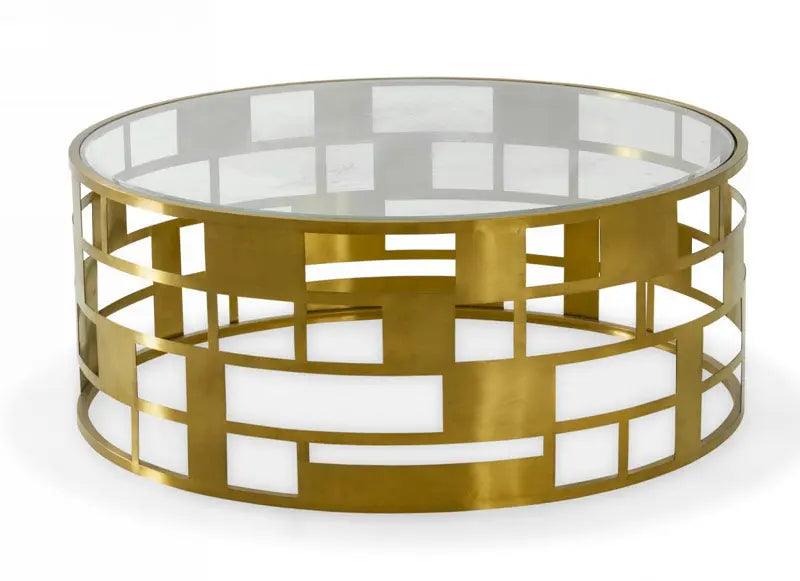 Vig Furniture - Modrest Kudo - Glam Clear Glass And Gold Glass Coffee Table - Vgodlz-219C