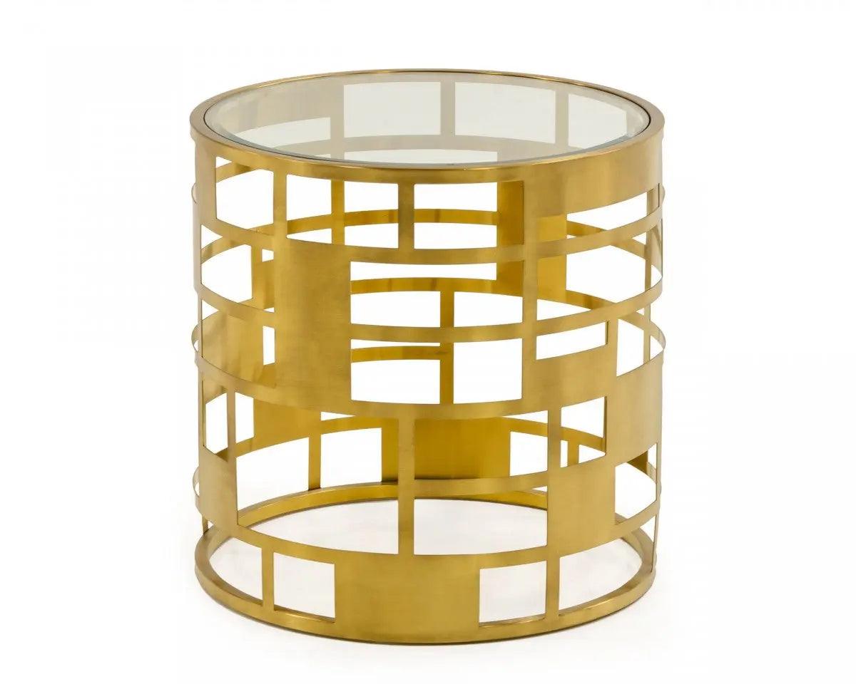 Vig Furniture - Modrest Kudo - Glam Clear Glass And Gold Glass End Table - Vgodlz-219E