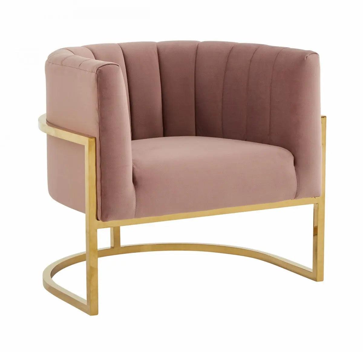 Vig Furniture - Modrest Landau - Modern Pink Velvet & Gold Stainless Steel Accent Chair - Vgrhac-406-Pink