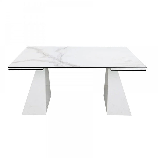 Vig Furniture - Modrest Latrobe Modern White Ceramic Quartz 118" Extendable Dining Table - Vgyfdt8765-5C-Wht-Dt