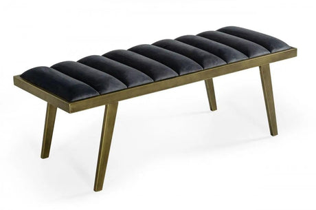 Vig Furniture - Modrest Navi Contemporary Grey Velvet & Antique Brass Bench - Vggaga8654Be-Gry-B