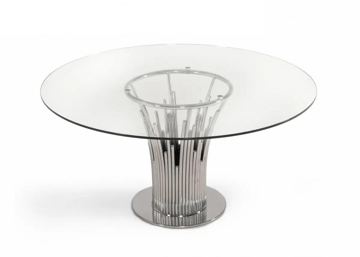 Vig Furniture - Modrest Paxton - Modern Round Glass & Stainless Steel Dining Table - Vgvc-T817-Rnd