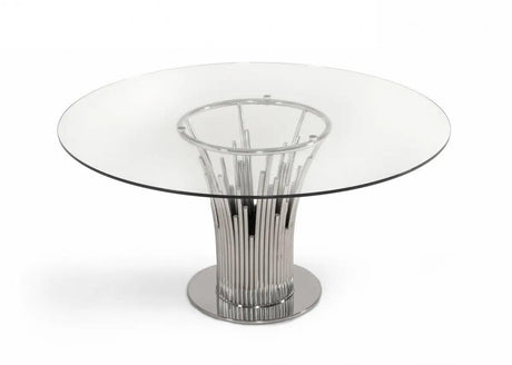 Vig Furniture - Modrest Paxton - Modern Round Glass & Stainless Steel Dining Table - Vgvc-T817-Rnd