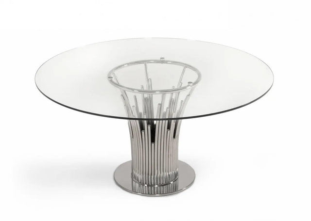 Vig Furniture - Modrest Paxton - Modern Round Glass & Stainless Steel Dining Table - Vgvc-T817-Rnd