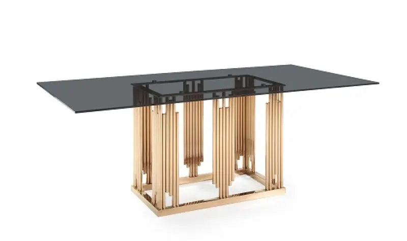 Vig Furniture - Modrest Token Modern Smoked Grey Glass & Rosegold Dining Table - Vgvct816