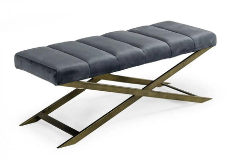 Vig Furniture - Modrest Xane Contemporary Dark Grey & Antique Brass Bench - Vggaga-8648Be-Dkgry-B