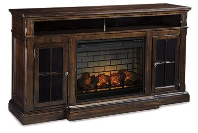 Ashley Dark Brown Roddinton W701W8 72" TV Stand with Electric Fireplace | Home Elegance USA