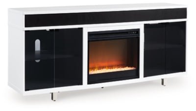 Ashley White/Black Gardoni W756W1 72" TV Stand with Electric Fireplace | Home Elegance USA