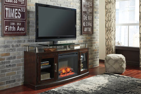 Ashley Dark Brown Chanceen W757W4 60" TV Stand with Electric Fireplace | Home Elegance USA