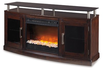 Dark Brown Chanceen W757W3 60" TV Stand with Electric Fireplace | Ashley | Home Elegance USA