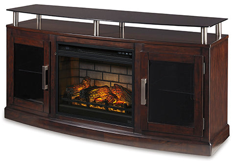 Ashley Dark Brown Chanceen W757W4 60" TV Stand with Electric Fireplace | Home Elegance USA
