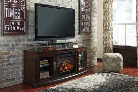 Ashley Dark Brown Chanceen W757W4 60" TV Stand with Electric Fireplace | Home Elegance USA