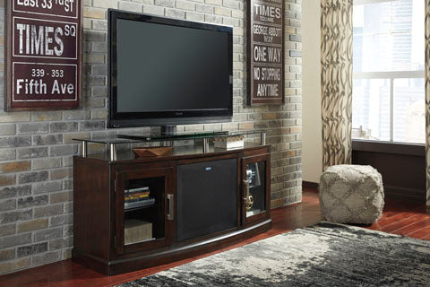 Ashley Dark Brown Chanceen W757W4 60" TV Stand with Electric Fireplace | Home Elegance USA
