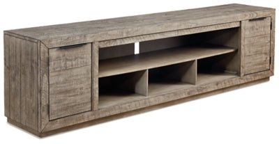 Ashley Weathered Gray Krystanza XL TV Stand w/Fireplace Option | Home Elegance USA