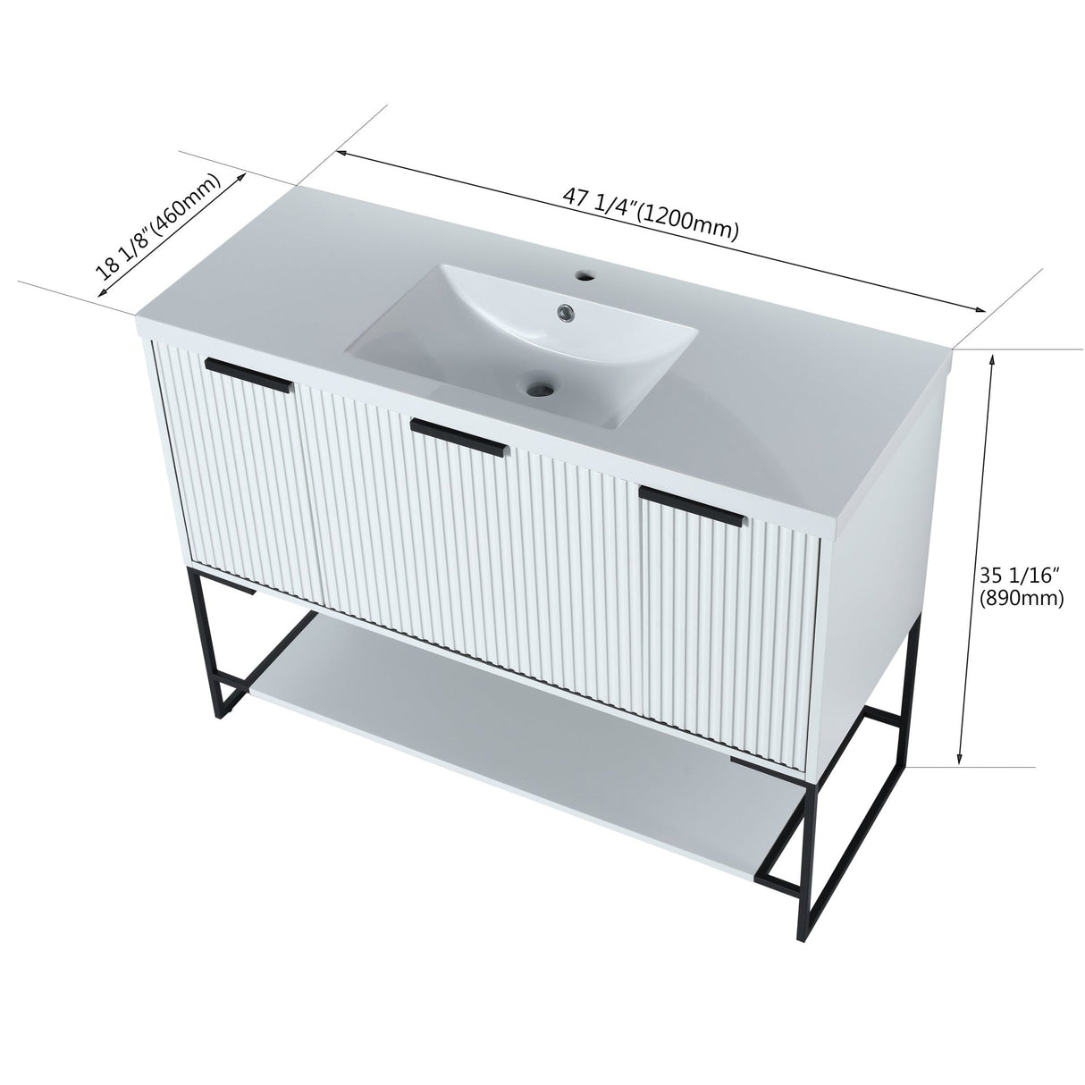 48 Inch Freestanding Bathroom Vanity With Resin Basin,48x18 - BVA01148WH | Home Elegance USA