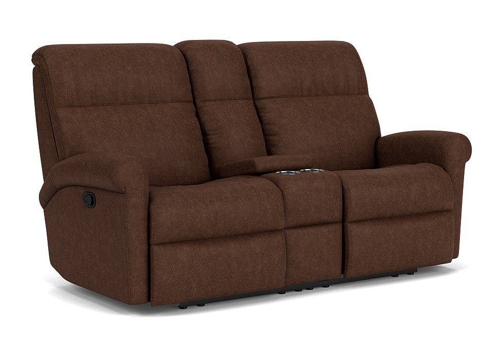 Davis Transitional Fabric Reclining Loveseat With Console | Flexsteel