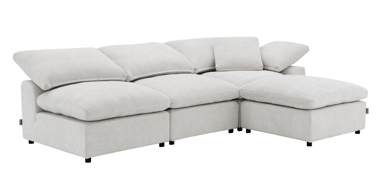 Naveen Ivory Linen 4Pcs Modular Sectional w/Ottoman