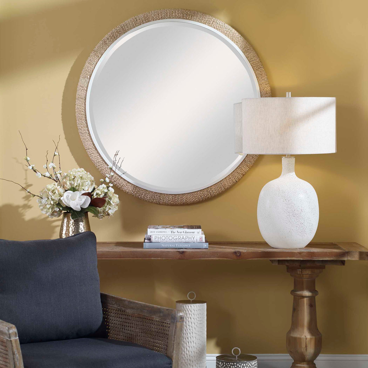 Carbet Round Rope Mirror - Light Brown / White by Uttermost - View 6