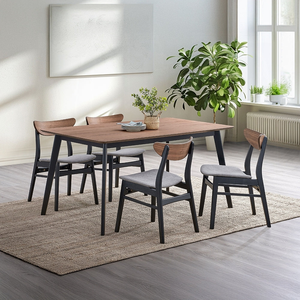 Contemporary 5pc Dining Set Black and Walnut Finish Table and 4 Side Chairs Padded Seat Wooden Kitchen Furniture - sold by Home Elegance USA