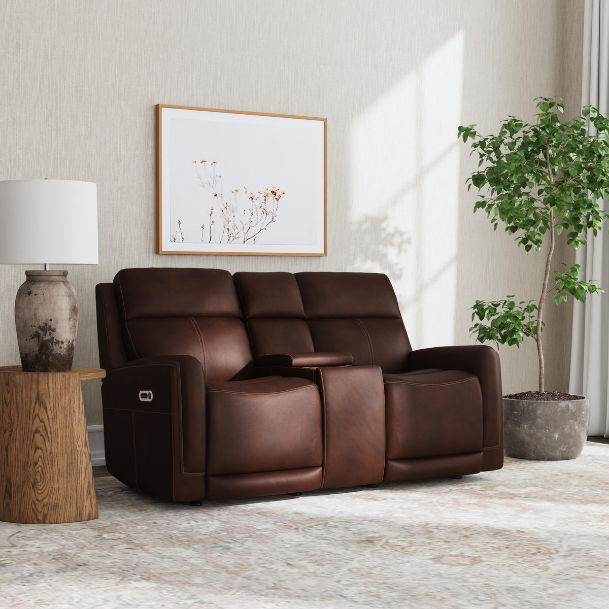 Alister Power Gliding Loveseat With Console, Power Headrests & Lumbar - Burnt Umber | Flexsteel